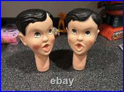 2 Vtg 1950's BECO Christmas Blow Mold Yard Light 9 HEAD ONLY Caroler Choir BOYS
