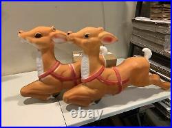 2x Vintage Empire Blowmold Blow Mold Christmas Reindeer 35 For sleigh Free Ship
