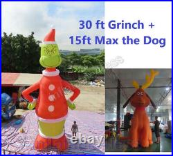 30ft Inflatable Grinch + 15ft Max The Dog Holiday Decoration with Fan and Lights