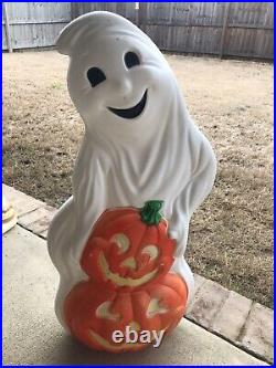31 Halloween Lighted Blow Mold Ghost with Two Pumpkins Yard Decoration