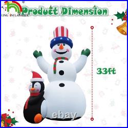 33ft Giant Christmas Inflatable Snowman&Penguins Blow-up Holiday Yard Lawn Decor