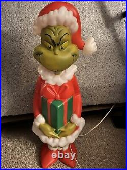36 Dr. Seuss The Grinch Christmas Santa Lighted Blow Mold Yard Decor Gemmy 3 Ft