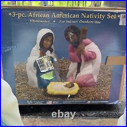 3 Pc. Blow Mold African American Nativity set General Foam Mary Joseph Jesus USA