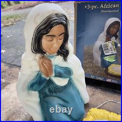 3 Pc. Blow Mold African American Nativity set General Foam Mary Joseph Jesus USA