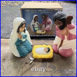 3 Pc. Blow Mold African American Nativity set General Foam Mary Joseph Jesus USA