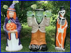 3 Vintage Halloween Blow Molds Frankenstein, Witch, Skeleton, Lighted Yard Decor