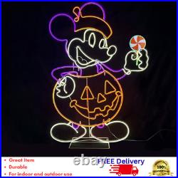 4' Neon Mickey Mouse Halloween Pumpkin Light Up Blow Mold Style Porch Yard Decor