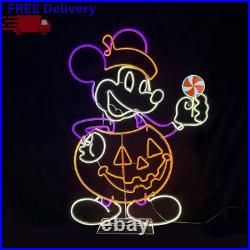 4' Neon Mickey Mouse Halloween Pumpkin Light Up Blow Mold Style Porch Yard Decor