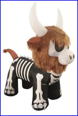 5'10 Halloween Inflatable LED Skeleton Highland Cow with Fur Outdoor Yard Decor
