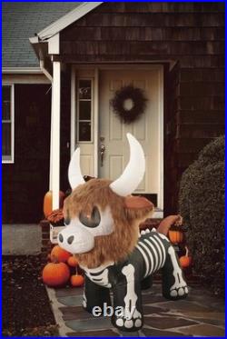5'10 Halloween Inflatable LED Skeleton Highland Cow with Fur Outdoor Yard Decor