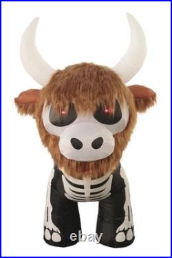 5'10 Halloween Inflatable LED Skeleton Highland Cow with Fur Outdoor Yard Decor