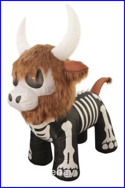 5'10 Halloween Inflatable LED Skeleton Highland Cow with Fur Outdoor Yard Decor