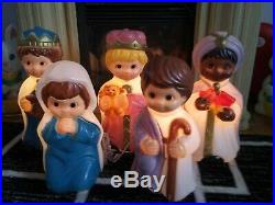 5 pc. Child Nativity blow mold set 3 Wisemen Mary & Joseph lights up