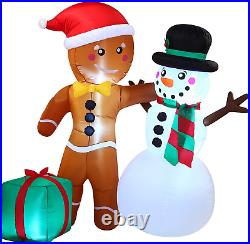 6Ft Inflatable Airblown Happy XMAS Gingerbread Man&Snowman Lighted Yard LED Deco