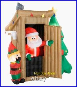 6.5' ANIMATED DELUXE SANTA IN OUTHOUSE Airblown Yard Inflatable LAUGHING ELF