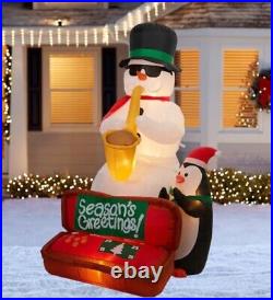 6.5' GEMMY ANIMATED SNOWMAN PLAYING SAXOPHONE Airblown Lighted Yard Inflatable