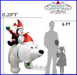 6.6' Inflatable Christmas Polar Bear with Santa & Penguin Lighted Blow Up