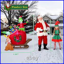 6 FT Inflatable Christmas Decorations Green Monster and Dog Max on Sleigh with