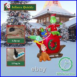 6 FT Inflatable Christmas Decorations Green Monster and Dog Max on Sleigh with