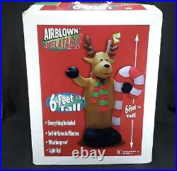 6 Foot Gemmy Airblown Light Up Reindeer Candy Cane Christmas Inflatable 2003