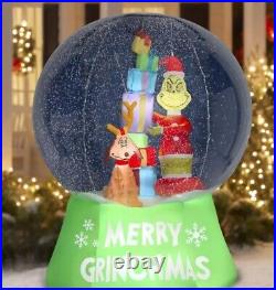 6 Ft GRINCH AND MAX IN SNOW GLOBE W BLOWING SNOW AIRBLOWN LIGHTED INFLATABLE