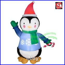 6' Gemmy Airblown Inflatable Mixed Media Fuzzy Plush Penguin Wearing Santa Hat