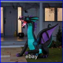 6' Inflatable LED Light Up Ice Blue Dragon with Skull Medallion Halloween Decor