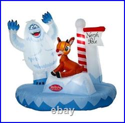 6' RUDOLPH AND BUMBLE AT THE NORTH POLE Airblown Lighted Yard Inflatable