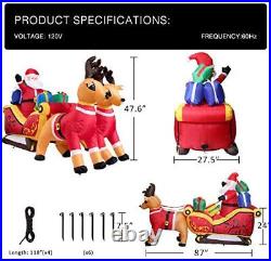 7.2ft Long Christmas Inflatable Santa on Red Sleigh LED Lighted Blow-up Yard Dec
