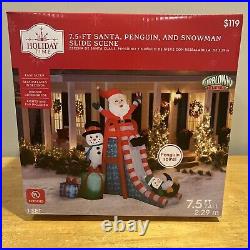 7.5'Ft SANTA CLAUS, PENGUIN & SNOWMAN ON SLIDE Airblown Yard Inflatable NEW