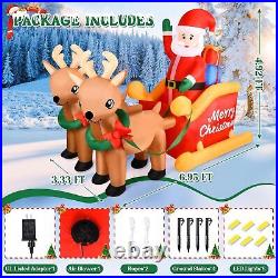 7 FT Christmas Inflatable Decorations Santa Claus Sleigh with 2 Reindeer & Prese