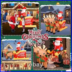 7 FT Christmas Inflatable Decorations Santa Claus Sleigh with 2 Reindeer & Prese