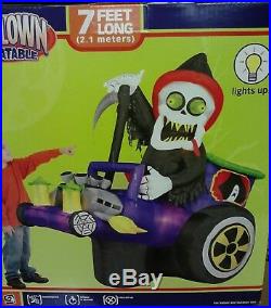 7 FT Long Airblown Inflatable Halloween Grim Reaper in a hot rod, Brand New