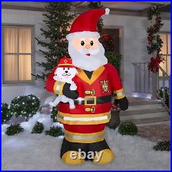 7' GEMMY SANTA CLAUS AS A FIRE FIGHTER Airblown Yard Inflatable DALMATION