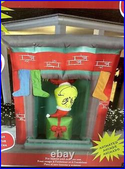 7' Gemmy Airblown Inflatable Animated Christmas Grinch Pops Out Of The Chimney