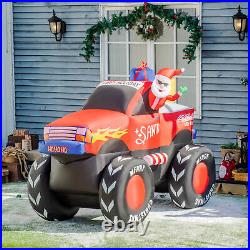 7' Inflatable Christmas Santa Claus Driving Trailer with Gift Boxes, LED Lights