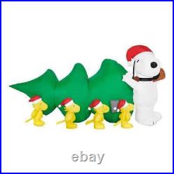 7 ft. Snoopy Pulling Tree LED Inflatable With Woodstock Scene Christmas Airblown