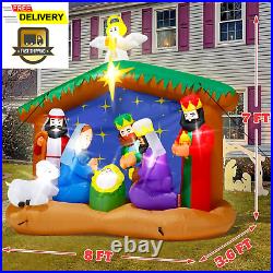 8FT Christmas Inflatables Nativity Scene, Blow up Christmas Nativity Scene, LED