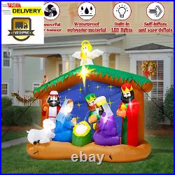8FT Christmas Inflatables Nativity Scene, Blow up Christmas Nativity Scene, LED