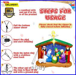 8FT Christmas Inflatables Nativity Scene, Blow up Christmas Nativity Scene, LED