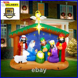 8FT Christmas Inflatables Nativity Scene, Blow up Christmas Nativity Scene, LED