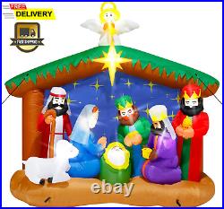 8FT Christmas Inflatables Nativity Scene, Blow up Christmas Nativity Scene, LED