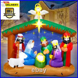8FT Christmas Inflatables Nativity Scene, Blow up Christmas Nativity Scene, LED