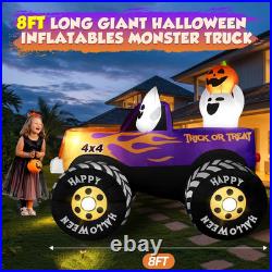 8FT Long Halloween Inflatables Decoration Outdoor Monster Truck Car with Ghosts
