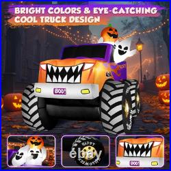 8FT Long Halloween Inflatables Decoration Outdoor Monster Truck Car with Ghosts