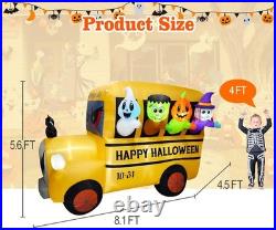 8.1FTLong Halloween Inflatable Ghoul Bus/Built-In 9 Led/Blow Up Bus Lawn Decor