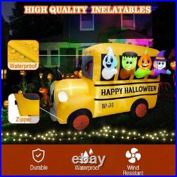 8.1FTLong Halloween Inflatable Ghoul Bus/Built-In 9 Led/Blow Up Bus Lawn Decor