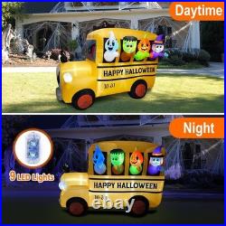 8.1FTLong Halloween Inflatable Ghoul Bus/Built-In 9 Led/Blow Up Bus Lawn Decor