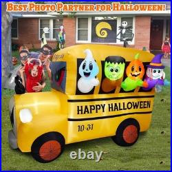 8.1FTLong Halloween Inflatable Ghoul Bus/Built-In 9 Led/Blow Up Bus Lawn Decor