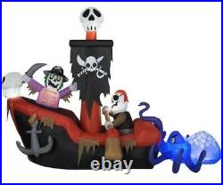 8.9 Gemmy Haunted Animated Skeleton Pirate Ship Inflatable Octopus Airblown